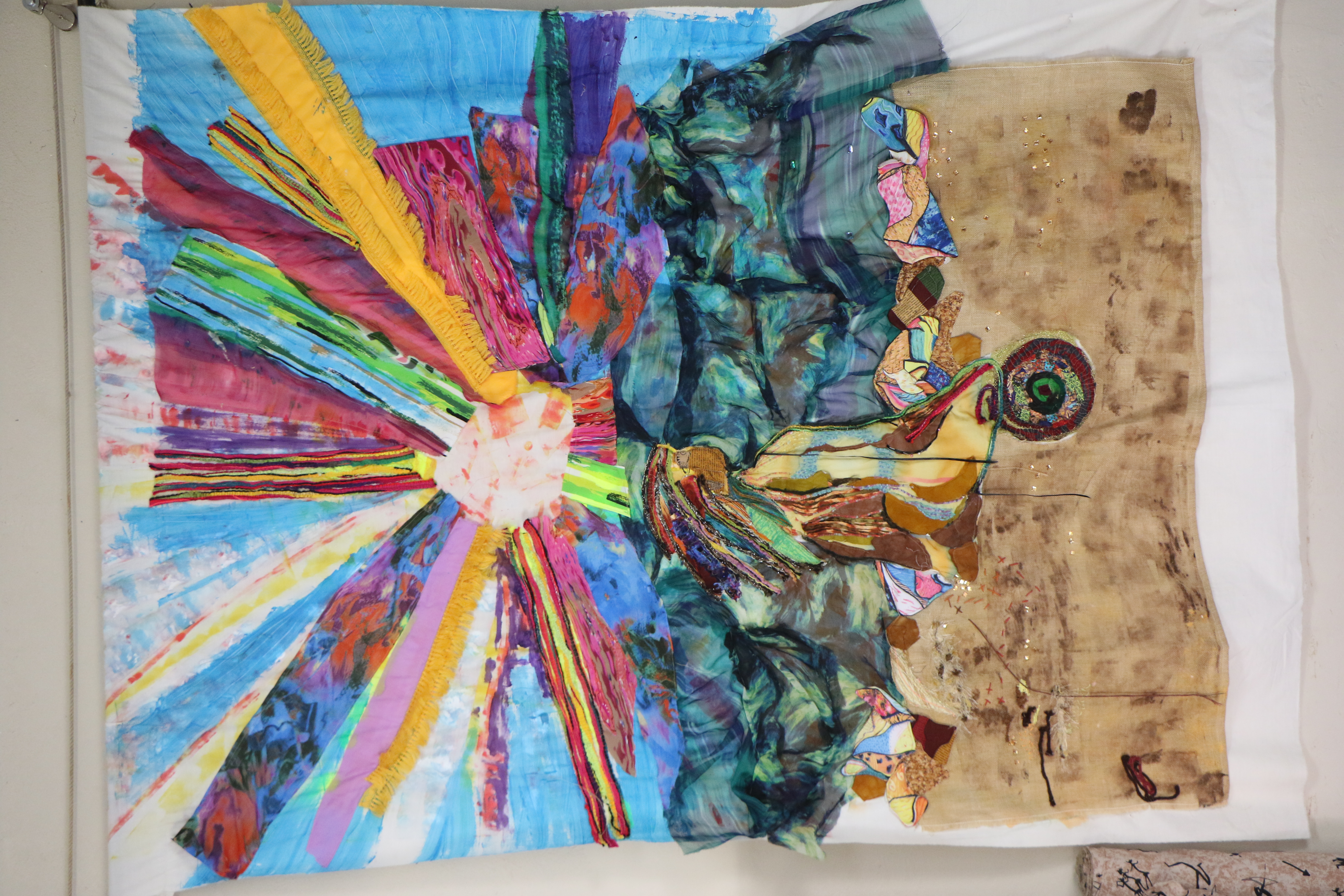 Art quilting work in progress in Enid Viljoen's Western Cape studio
